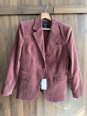 Mango Brown/Burgundy Corduroy Single-Button Blazer